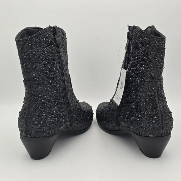 NWT Badgley Mischka Girls’ Sparkly Cowgirl Boots, Black Rhinestones - Picture 5 of 16